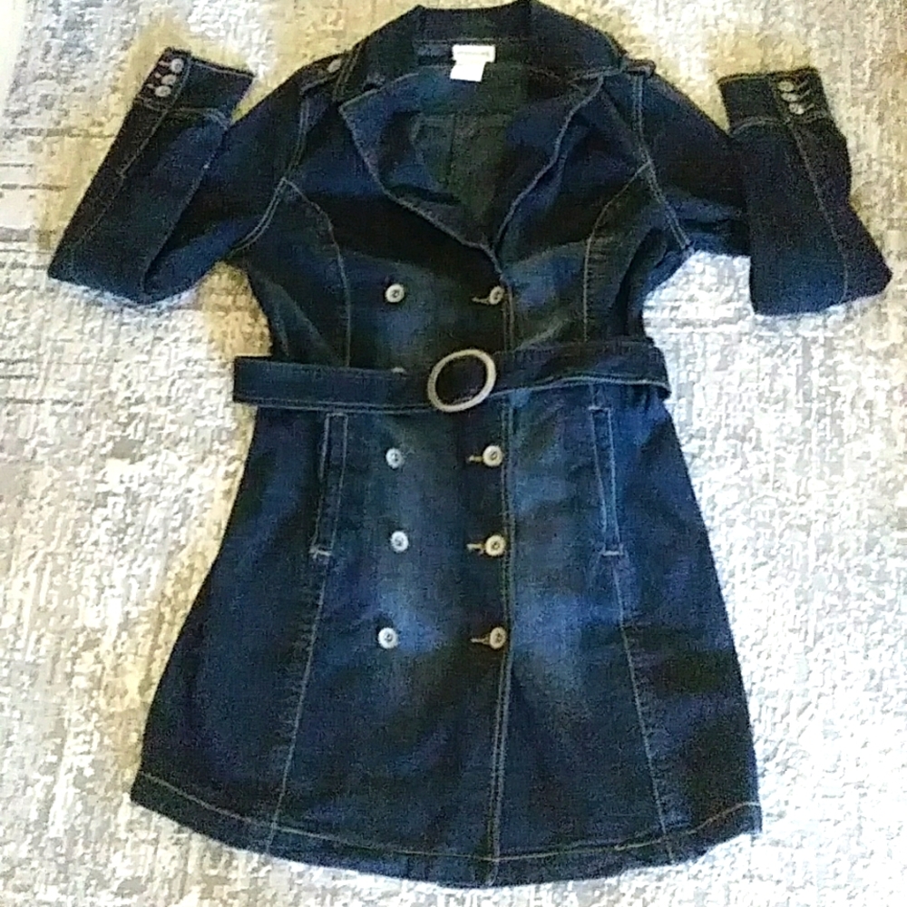 FITS LIKE A GREAT PAIR OF JEANS! MAURICES DARK WASH BLUE DENIM COAT DRESS